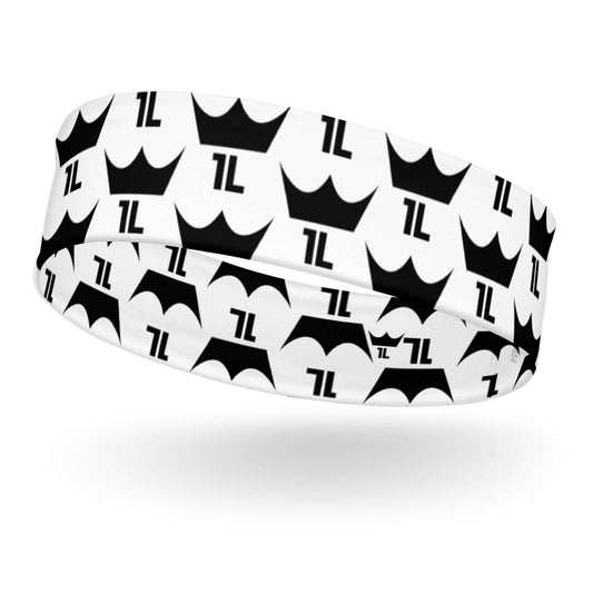 White workout headband with black 1L logo pattern